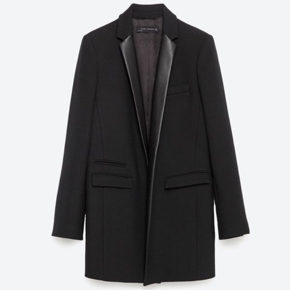 Zara Jackets & Blazers - Zara Black Blazer with Leather Trim
